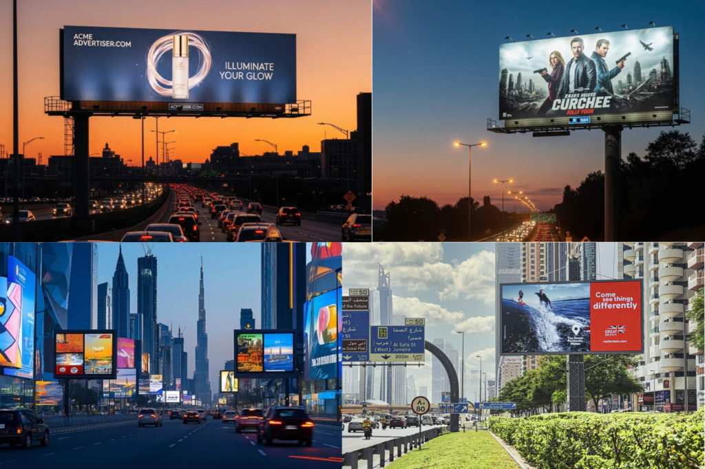 Outdoor Digital Billboard brand Advertising in Abu Dhabi, Sheikh Zayed Rd, Dubai with Acme Advertising Co