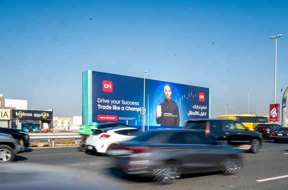 Outdoor campaign strategy with premium roadside advertising targeting high-speed traffic corridors in Dubai